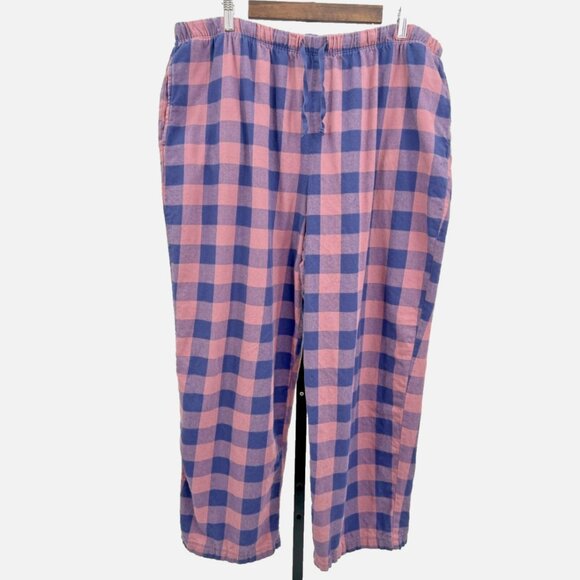 LL Bean Cotton Flannel Sleep Pants in Washed Orchid Raw Indigo Buffalo Plaid, 2X - Picture 1 of 9